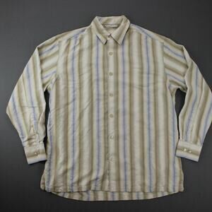 Tommy Bahama Silk Button Down Shirt Mens Large Striped Long Sleeve